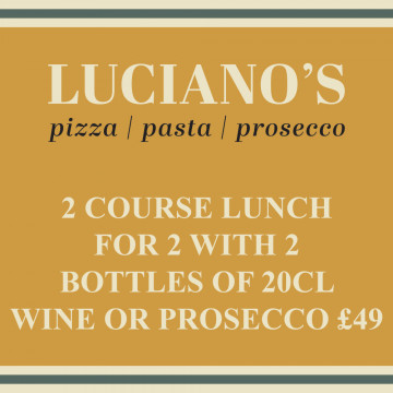 Image for 2 course lunch for 2 with 2 x bottles of 20cl wine or Prosecco £49